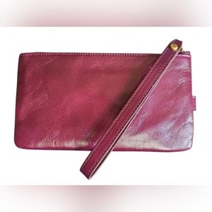 EUC Hobo leather wristlet wallet in eggplant purple